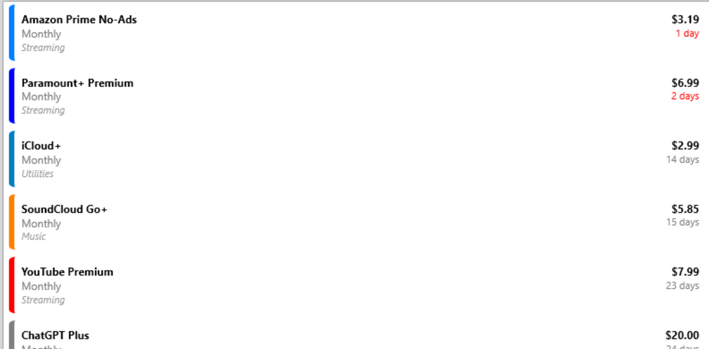 SubTrack Dashboard Preview